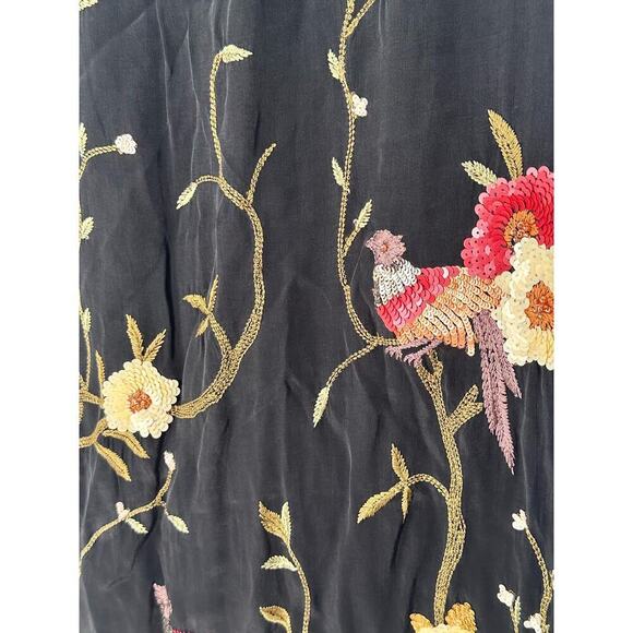 Anthropologie Floreat Size Large Mesh Embroidered Sequin Floral Bird Blouse - Picture 3 of 5
